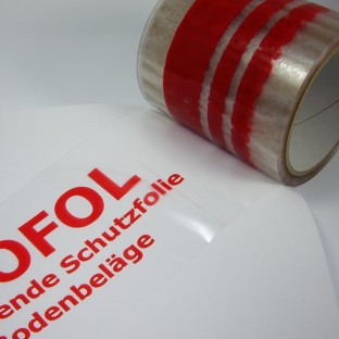 Paketband mit Logo und Werbung bedruckt.