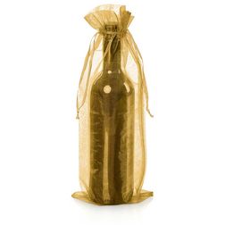 Flaschenbeutel Organza mit Zugband - gold