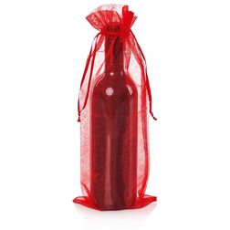 Flaschenbeutel Organza mit Zugband - rot