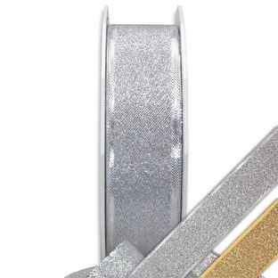 PRAG 25mm - Schleifenband mit Webkante in Silber oder Gold