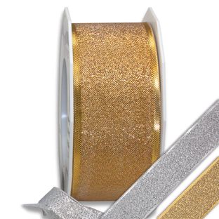 PRAG 40mm - Schleifenband mit Webkante in Silber oder Gold