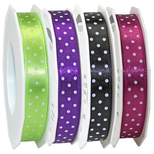 Geschenkband - Mini Dots, 15 mm - Seidenband mit weissen Punkten
