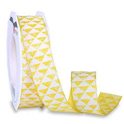 ZYPERN 25 mm cuddly yellow - bedrucktes Seidenband mit Drahtkante