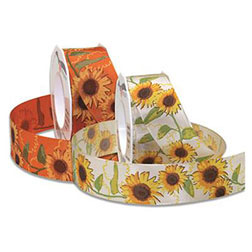 SUNFLOWERS 40 mm - Seidenband bedruckt mit Sonnenblumen