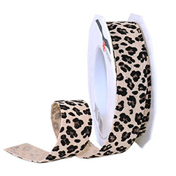 LEOPARD natur 25 mm - Leinenband bedruckt mit Leomotiv