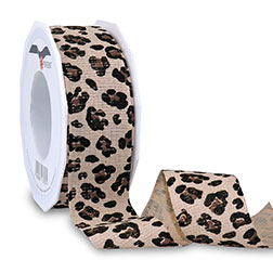 LEOPARD natur 40 mm - Leinenband bedruckt mit Leomotiv