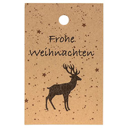 Papieranhänger 85 x 55 mm - Frohe Weihnachten, Hirsch