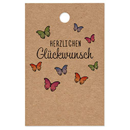 Papieranhänger 85 x 55 mm - HERZLICHEN Glückwunsch