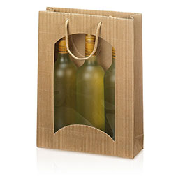 Flaschentragetasche 3er mit Fenster - offene Welle, verschiedende Farben