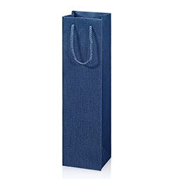 Flaschentragetasche 1er ohne Fenster - blau mit Prägung in Leinenstruktur und Kordel