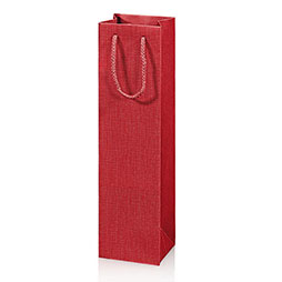 Flaschentragetasche 1er ohne Fenster - rot mit Prägung in Leinenstruktur und Kordel