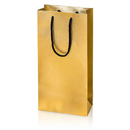 Flaschentragetasche 2er ohne Fenster - gold/schwarz mit Prägung in Leinenstruktur und Kordel