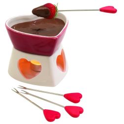 Sweet Heart - Herz-Schokoladenfondue-Set - rot, weiß