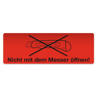 Nicht mit dem Messer öffnen! - 145 x 50 mm zu 500 Stück/ Rolle